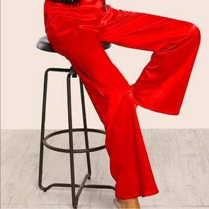 Privacy Please Red Satin Straight Pants Size S